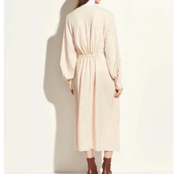 Vince Poet Long Sleeve Dress in Sandalwood Beige Textured Sheer Asymmetrical Hem - Picture 2 of 16